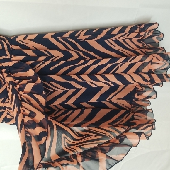 Needle & Thread Pink and Navy Zebra Print V Neck A-Line Dress with Ruffles Sz: L - Picture 5 of 14